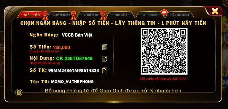 Cách Nạp Tiền Xocdia88 - Bí Kíp Nạp Siêu Tốc, An Toàn Và Nhận Ưu Đãi 2 Nạp tiền qua ngân hàng nội địa